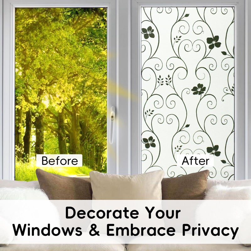 DUOFIRE Window Film Privacy Window Film Frosted Glass Film Static Cling Glass Film No Glue Anti-UV Window Sticker for Bathroom Bedroom Living Room (Black Flower-DP014B, 17.4in. x 78.7in.) - Image 4